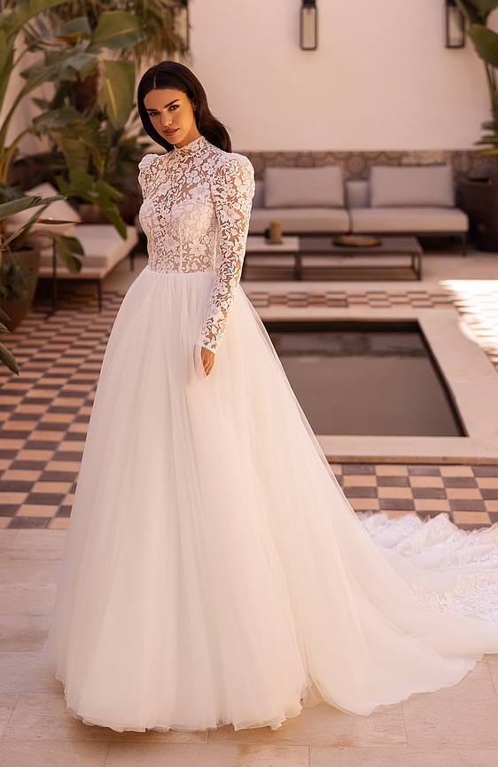 Svadobné šaty 5510 s dlhým rukávom čipkované