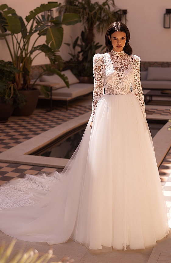 Svadobné šaty 5510 s dlhým rukávom čipkované