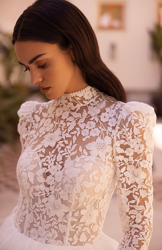 Svadobné šaty 5510 s dlhým rukávom čipkované