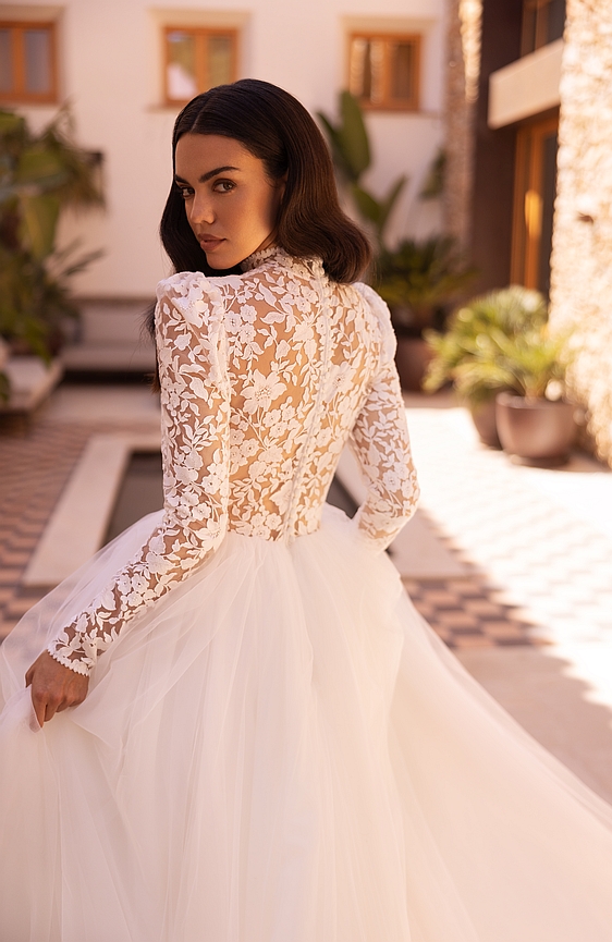 Svadobné šaty 5510 s dlhým rukávom čipkované