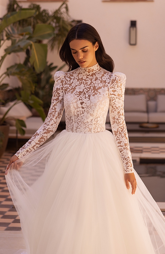 Svadobné šaty 5510 s dlhým rukávom čipkované